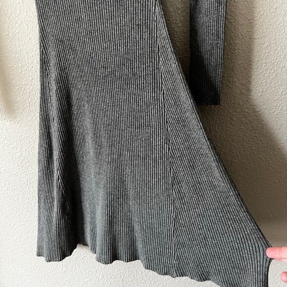 Tally Weijl Grey Ribbed Long Sleeve Fit Flare Crew Neck Womens Sweater Dress L - Picture 7 of 9